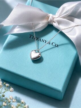 Authentic Tiffany & Co Mini Puff Heart Pendant Necklace